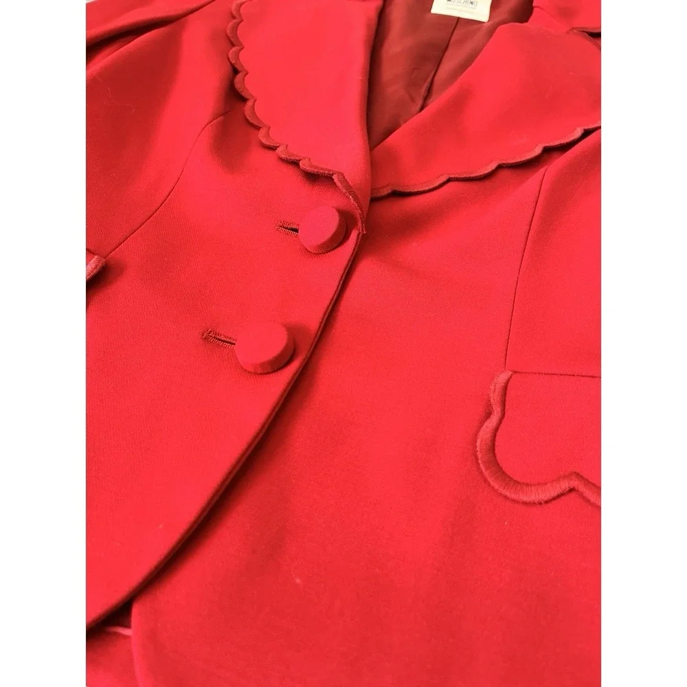 Vintage Moschino Cheap And Chic Blazer Skirt Set Red Scalloped Edge 10/ 40 Italy - Picture 15 of 16